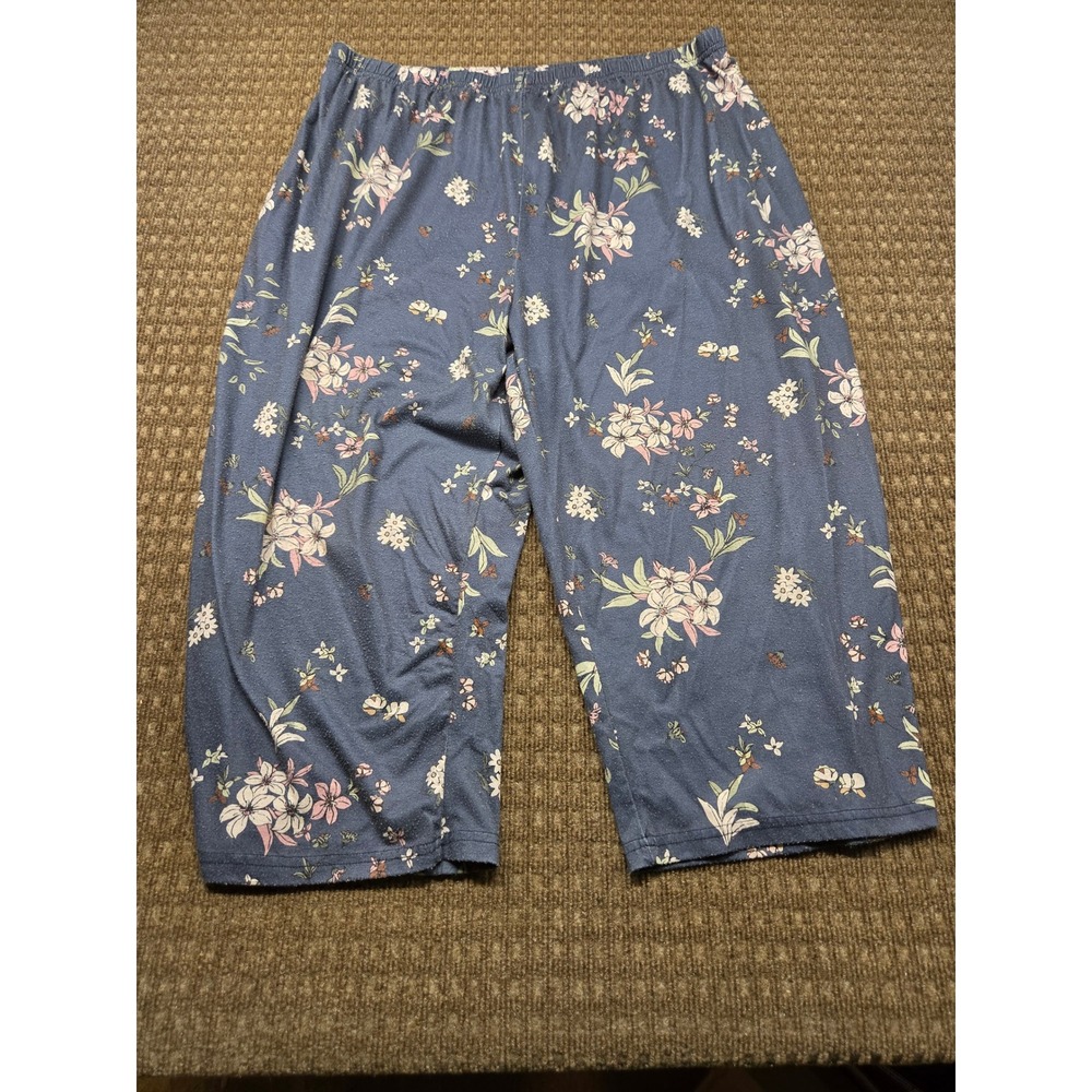 Floral Pajama Pants Blue Pink Botanical Print Lounge Bottoms XXXL